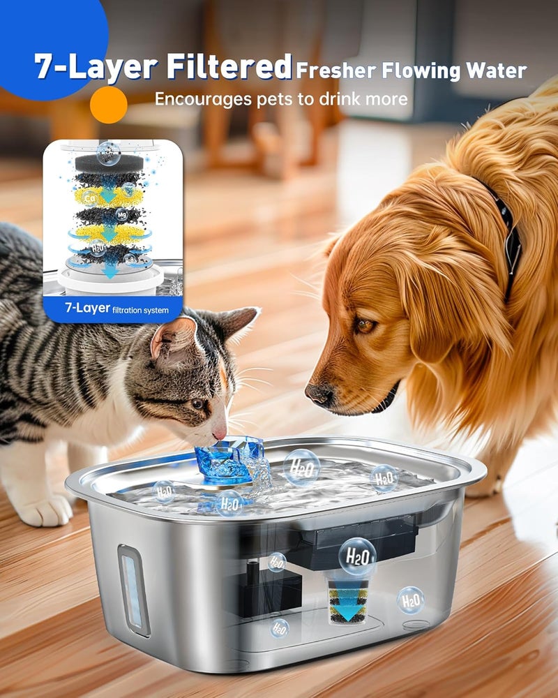 petnf Dog Water Fountain for Large Dogs Stainless Steel, 3Gal Extra Large Dog Water Bowl Dispenser with 2 Filters & Visual Window, Automatic Filtered Pet Fountain Indoor, Quiet Safe Pump with LED Indicator - Image 5